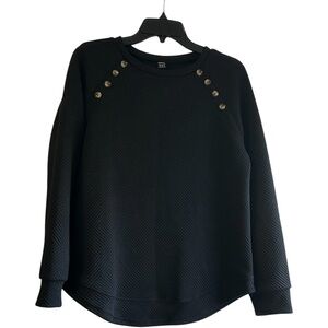 SHEIN black geometric ribbed oversized pullover sweatshirt brownish buttons Sz 6